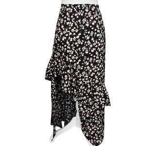 NWOT BTFBM Women's Black Floral Print High Low Ruffle Hem Skirt Size L